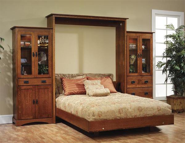 Murphy bed with custom wood cabinetry